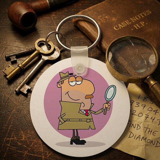 Funny Cartoon Detective with Magnifying Glass Key Ring (Creator Uploaded)