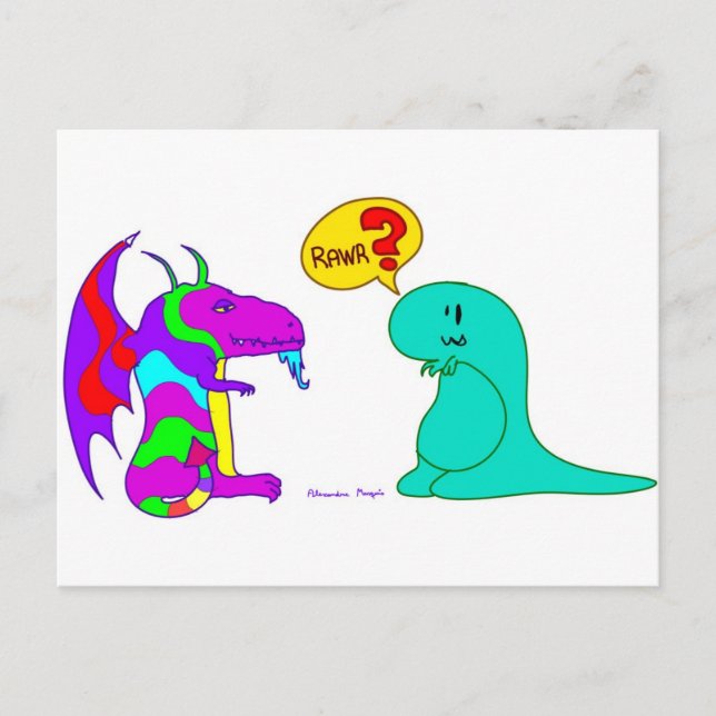 Funny Cartoon Dinos Cute Dinosaur Dragon Rawr? Postcard (Front)