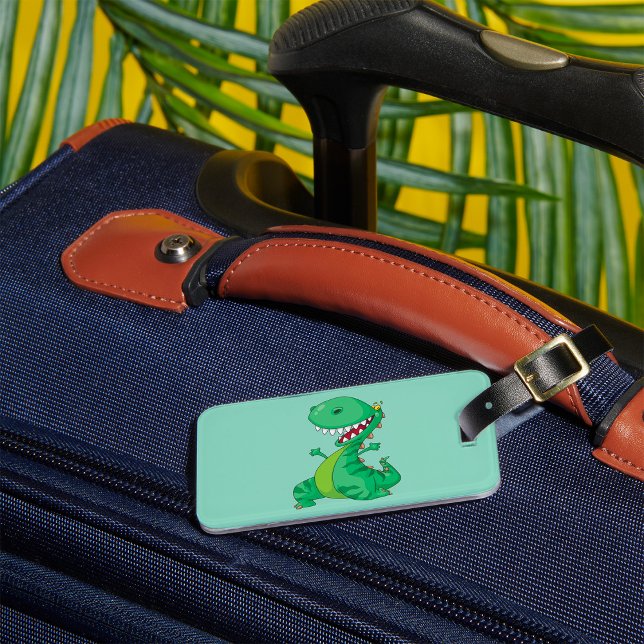 Funny Cartoon Dinosaur Roaring T-Rex Luggage Tag (Creator Uploaded)