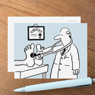 Funny Cartoon Doctor Using Stethoscope on Patient Postcard