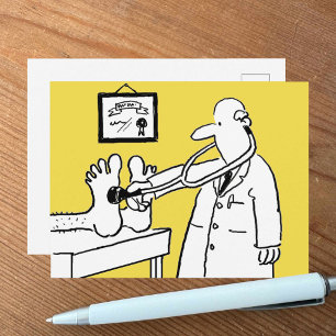 Funny Cartoon Doctor Using Stethoscope on Patient Postcard