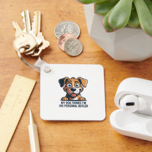 Funny Cartoon Dog Butler Quote Key Ring