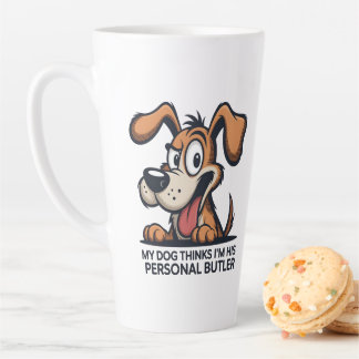 Funny Cartoon Dog Butler Quote Latte Mug
