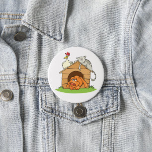 Funny Cartoon Dog Cat and Chicken on Doghouse 7.5 Cm Round Badge