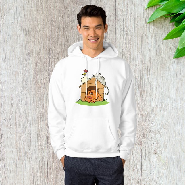 Funny Cartoon Dog Cat and Chicken on Doghouse  Hoodie (Creator Uploaded)