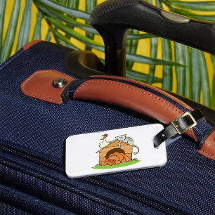 Funny Cartoon Dog Cat and Chicken on Doghouse  Luggage Tag