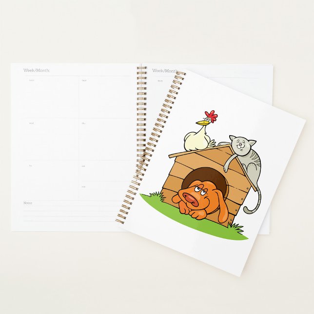 Funny Cartoon Dog Cat and Chicken on Doghouse  Planner (Creator Uploaded)