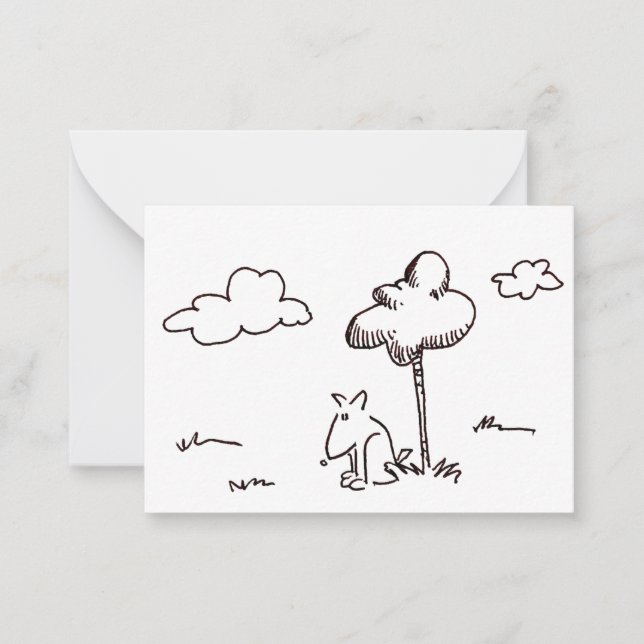 Funny Cartoon Dog Under Tree Drawing Card (Front)