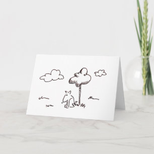 Funny Cartoon Dog Under Tree Line Drawing Card