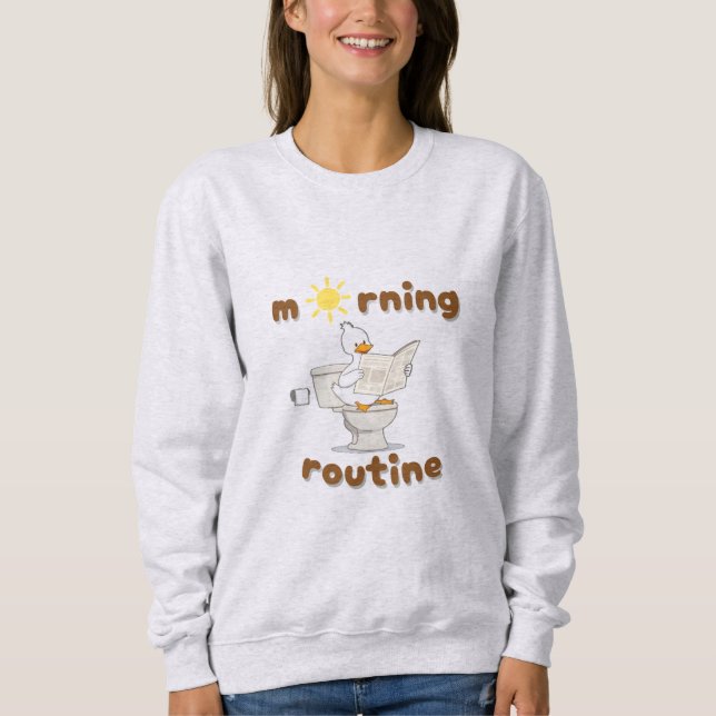 Funny Cartoon Duck Reading Newspaper Sweatshirt (Front)