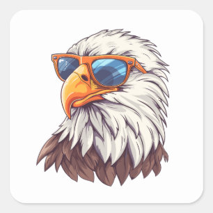 Funny cartoon eagle with sunglasses  square sticker