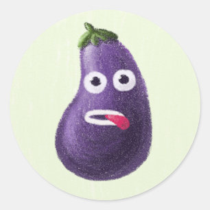 Funny Cartoon Eggplant Character Classic Round Sticker