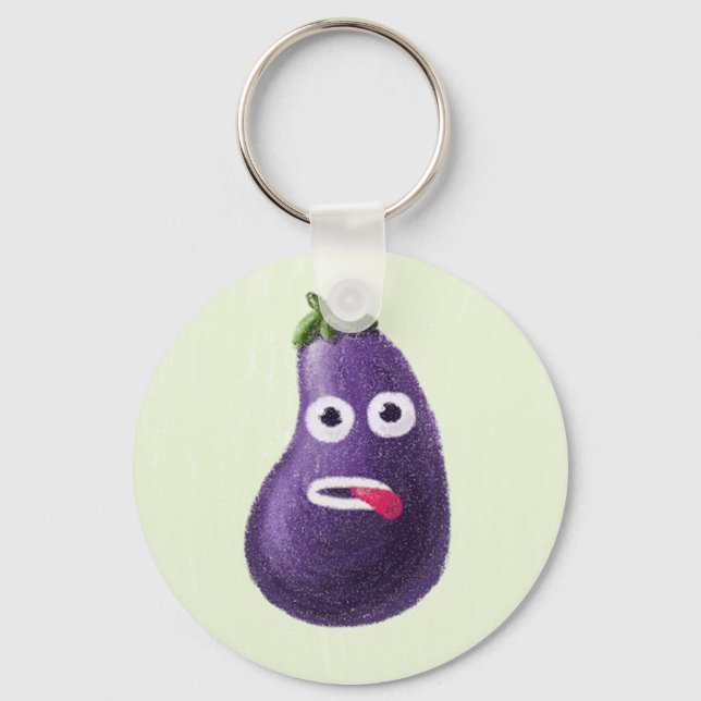 Funny Cartoon Eggplant Key Ring (Front)