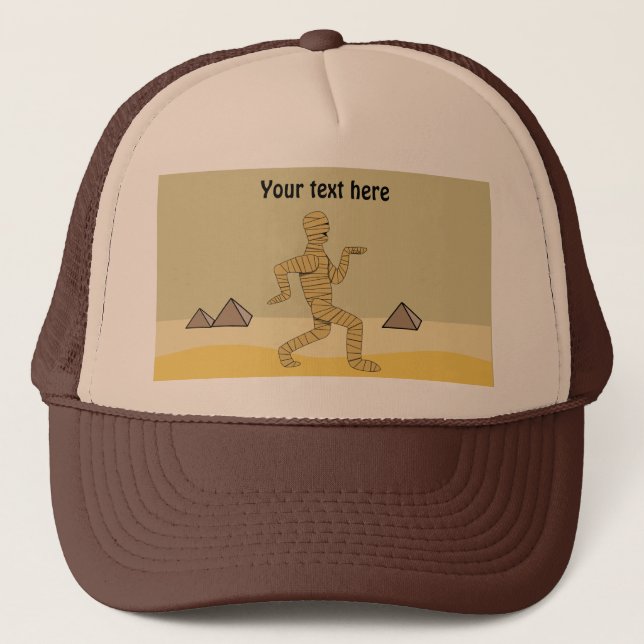Funny Cartoon Egyptian Mummy Pyramids Custom Trucker Hat (Front)