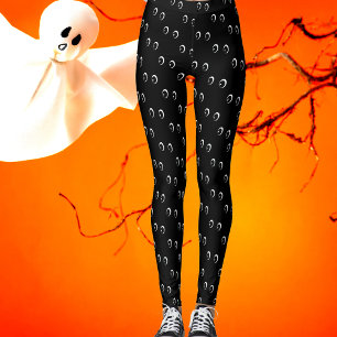 Funny cartoon eyes in the dark Halloween costume  Leggings