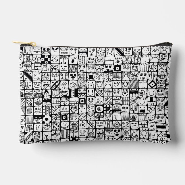 Funny Cartoon Faces Squares Accessory Pouch (Front)