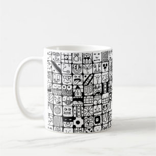 Funny Cartoon Faces Squares Coffee Mug