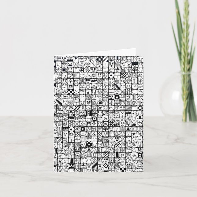 Funny Cartoon Faces Squares Folded Note Card (Front)