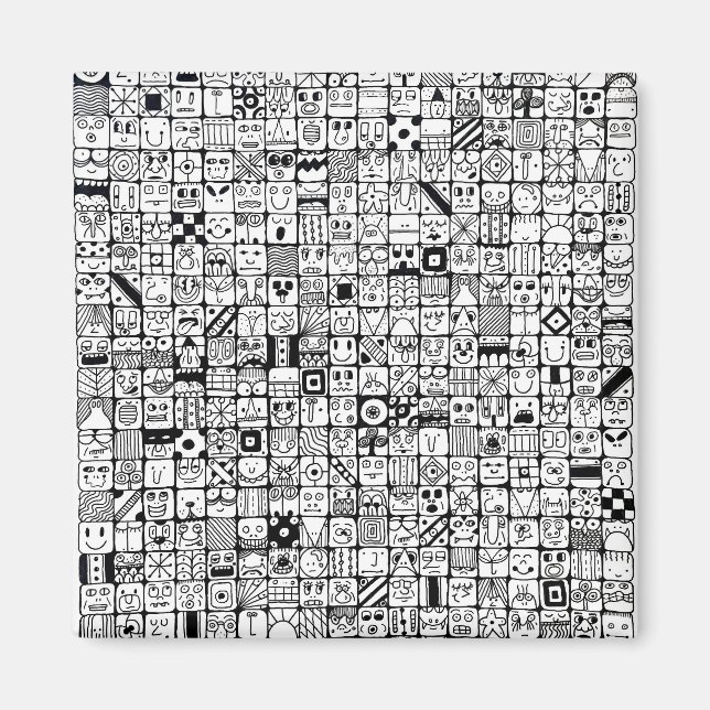 Funny Cartoon Faces Squares Magnet (Front)