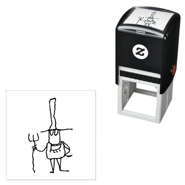 Funny Cartoon Farmer with Rake Self-inking Stamp (In Situ)