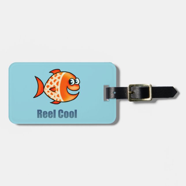 Funny Cartoon Fish Ocean Pun Luggage Tag (Front Horizontal)