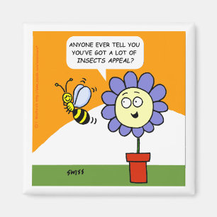 Funny Cartoon Flower and Bee with Insects Appeal Magnet
