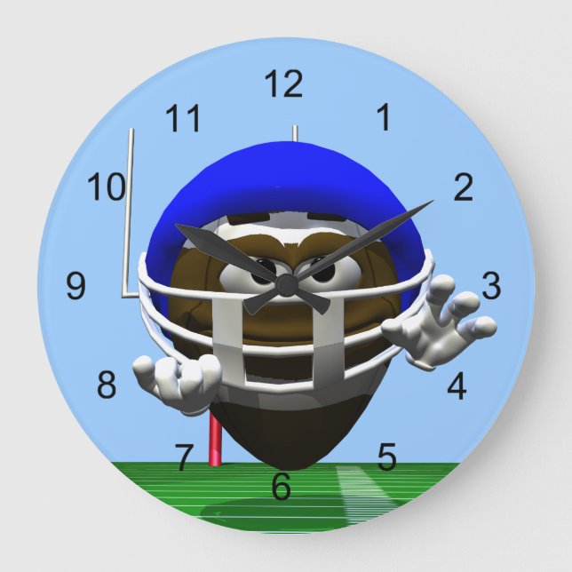 Funny Cartoon Football in a Helmet Large Clock (Front)