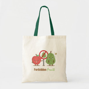 Funny Cartoon, Forbidden Fruit, Apple and Durian Tote Bag