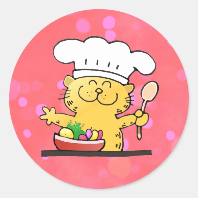 Funny Cartoon | Funny Kitty Chef Classic Round Sticker (Front)