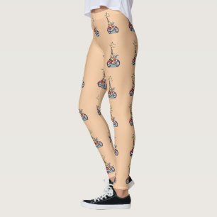 Funny Cartoon Giraffe Riding A Motorbike, Leggings
