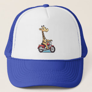 Funny Cartoon Giraffe Riding A Motorbike, Trucker Hat