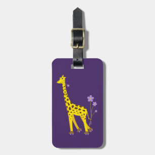 Funny Cartoon Giraffe Roller Skating Personalised Luggage Tag