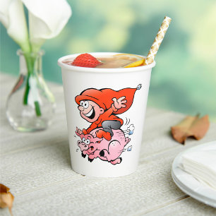 Funny Cartoon Gnome Riding Flying Pig Paper Cups