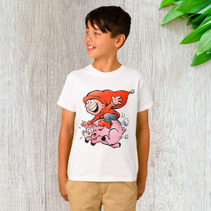 Funny Cartoon Gnome Riding Flying Pig T-Shirt