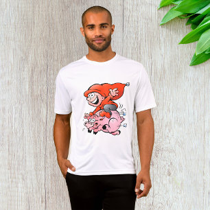 Funny Cartoon Gnome Riding Flying Pig T-Shirt