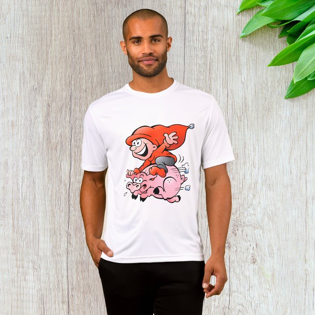 Funny Cartoon Gnome Riding Flying Pig T-Shirt (Creator Uploaded)