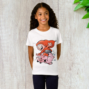 Funny Cartoon Gnome Riding Flying Pig T-Shirt