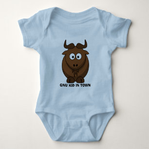 Funny cartoon Gnu kid in town Baby Bodysuit