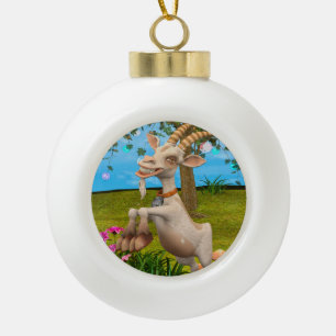 Funny Cartoon Goat Garden Animal Art Ceramic Ball Christmas Ornament