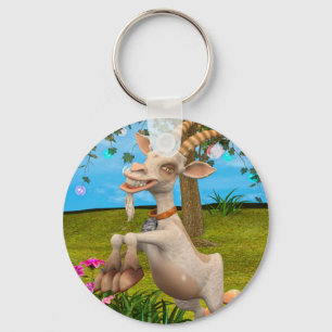 Funny Cartoon Goat Garden Animal Art Key Ring