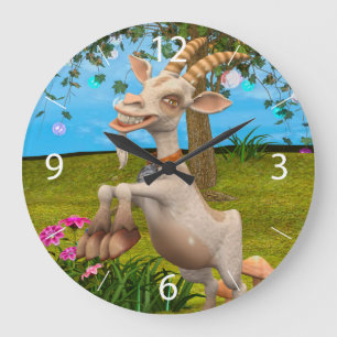 Funny Cartoon Goat Garden Animal Art Large Clock