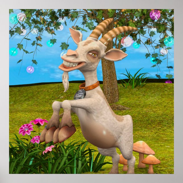 Funny Cartoon Goat Garden Animal Art Poster (Front)