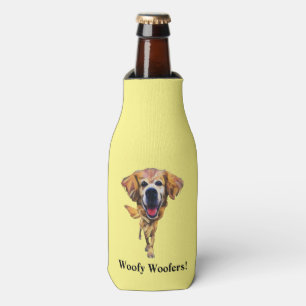 Funny Cartoon Golden Retriever Bottle Cooler