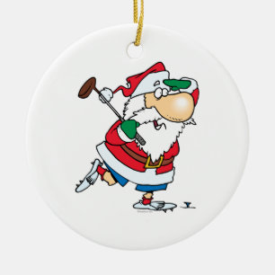 funny cartoon golfing golfer santa claus ceramic tree decoration