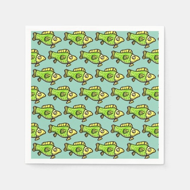 Funny Cartoon Green Fish Drawing Napkin (Front)