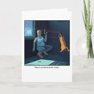 Funny Cartoon Greeting Card- Laser Cat Card