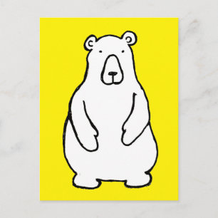 Funny Cartoon Grizzly Polar Bear Yellow Postcard