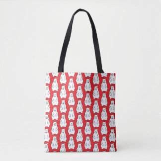 Funny Cartoon Grizzly Polar Bears Red Tote Bag