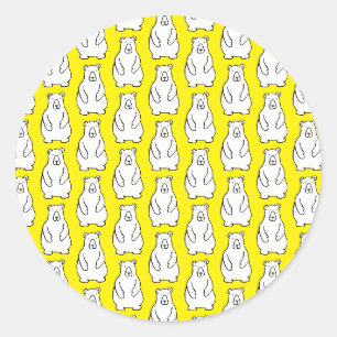 Funny Cartoon Grizzly Polar Bears Yellow Classic Round Sticker