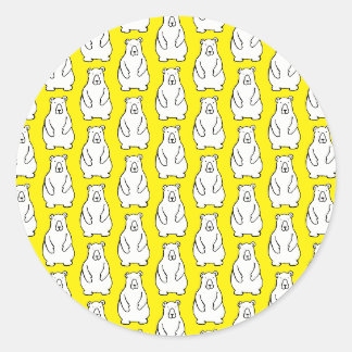 Funny Cartoon Grizzly Polar Bears Yellow Classic Round Sticker
